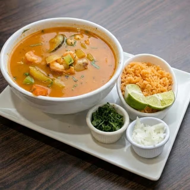 Caldo de Pescado y Camarón.