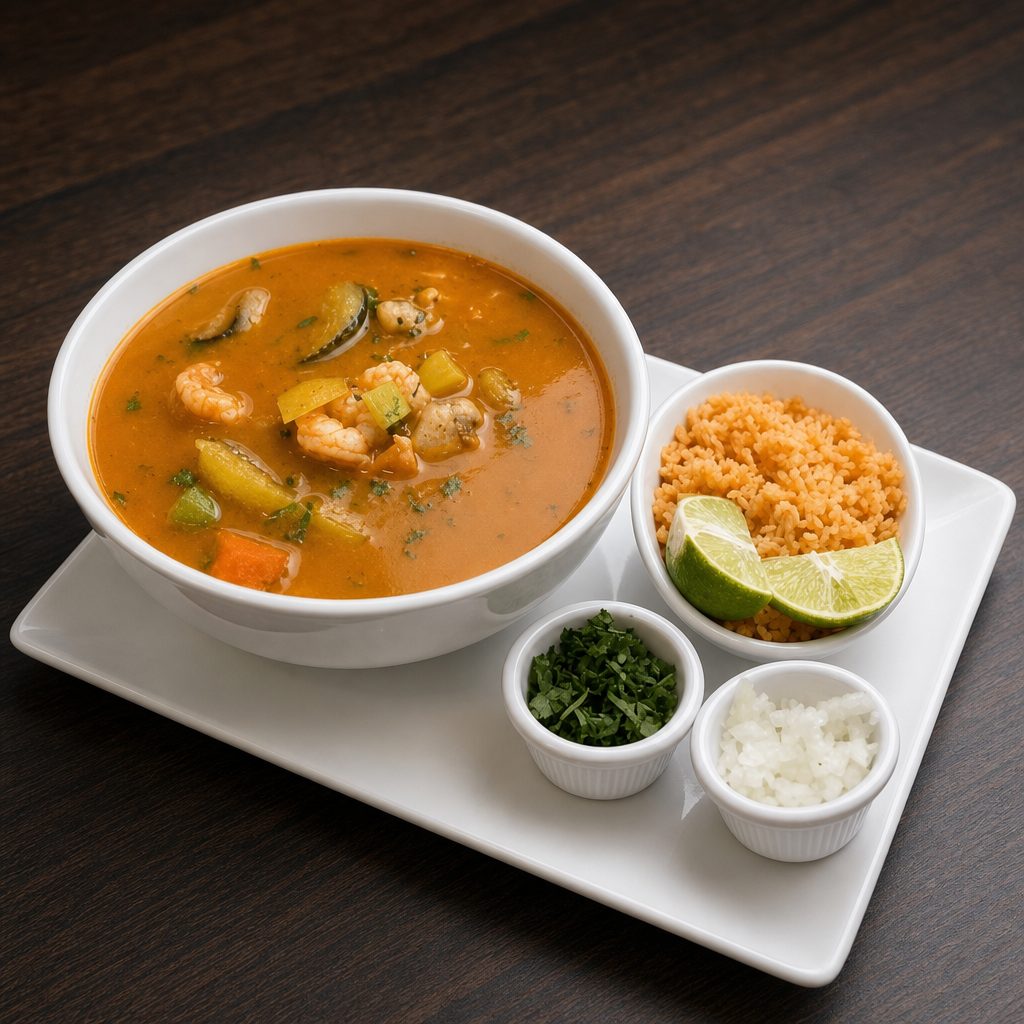 Caldo de Pescado y Camarón.