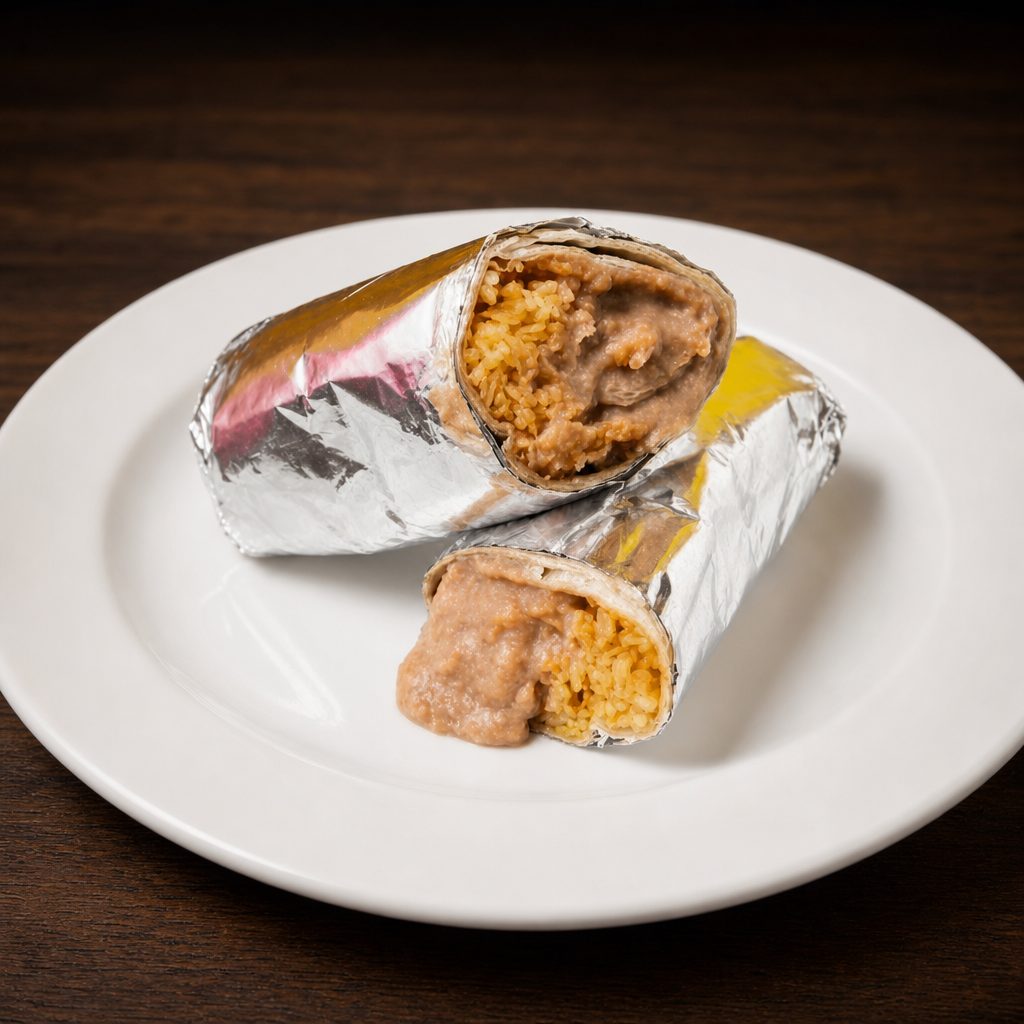 Rice, Beans and Cheese Burrito.