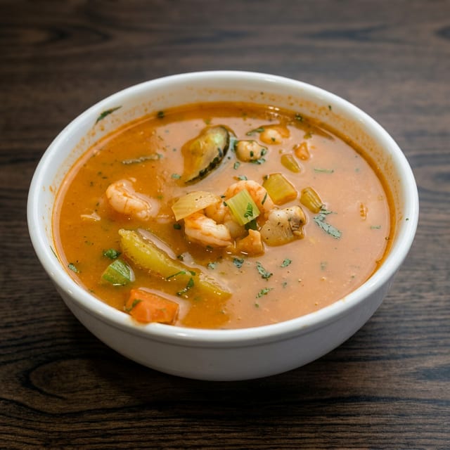 Caldo de Pescado y Camarón.