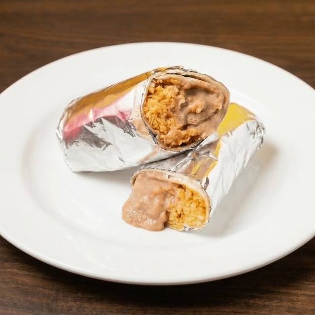 Rice, Beans and Cheese Burrito.