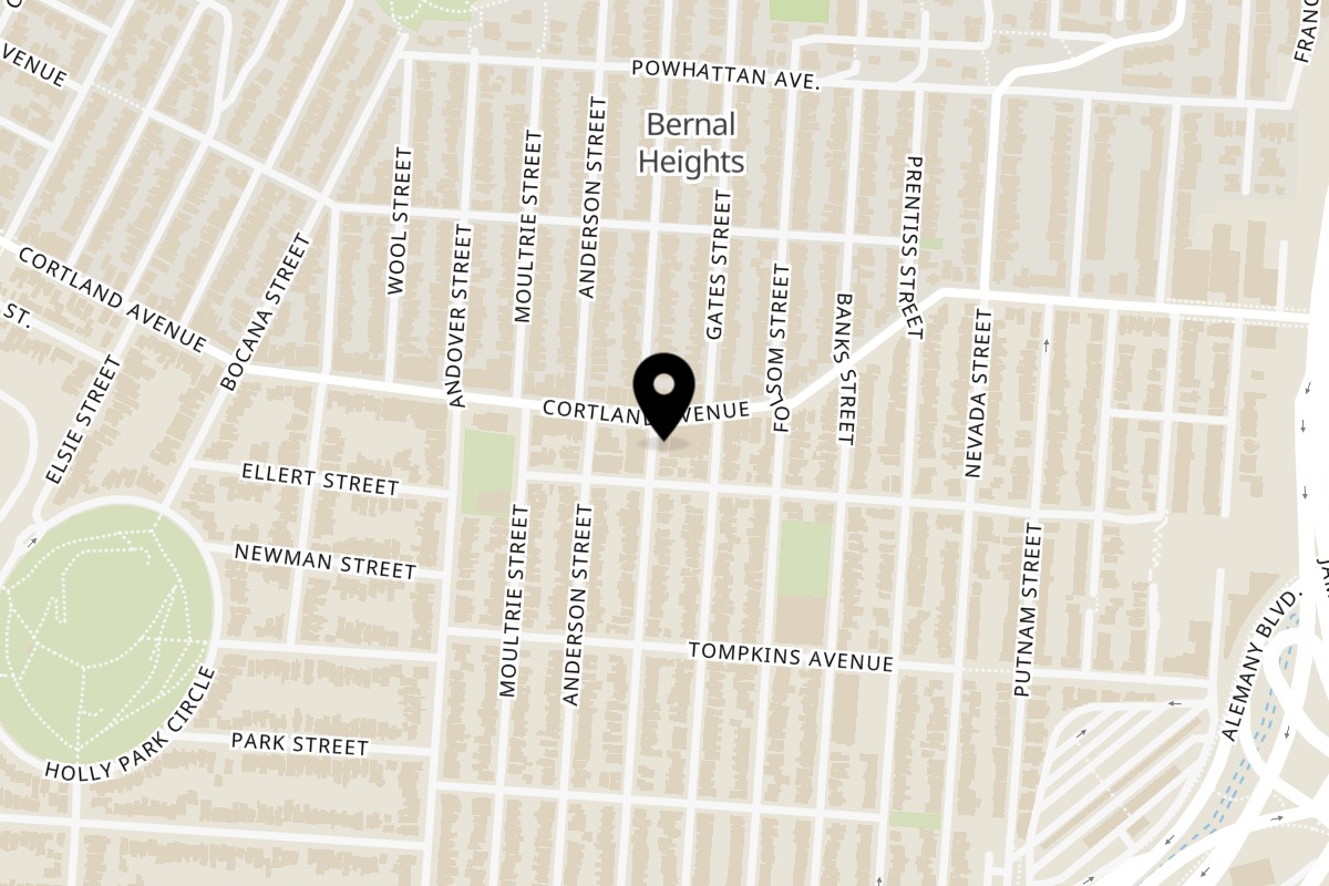 Map showing the location of El Jacal Mexican Grill on 800 Cortland Ave in San Francisco